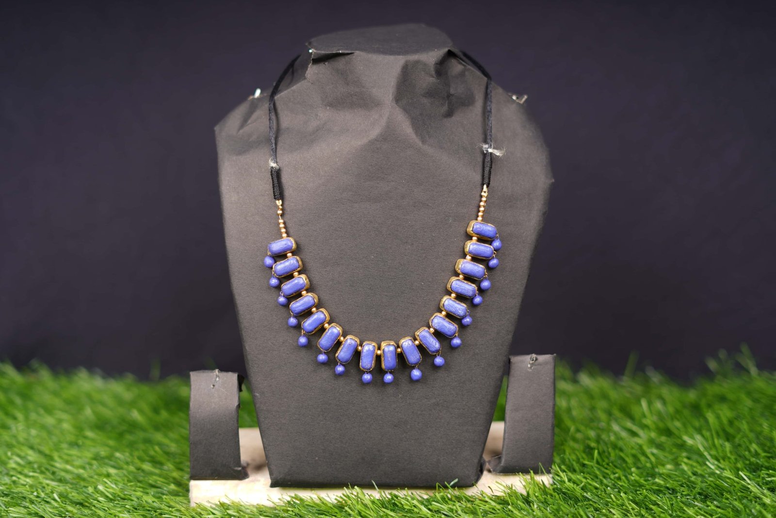 Purple & Gold Terracotta Drop Necklace