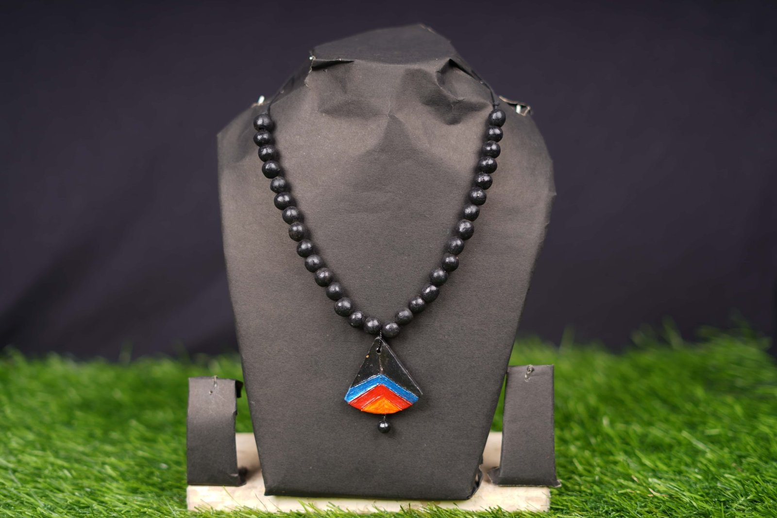 Black Terracotta Triangle Pendant Necklace